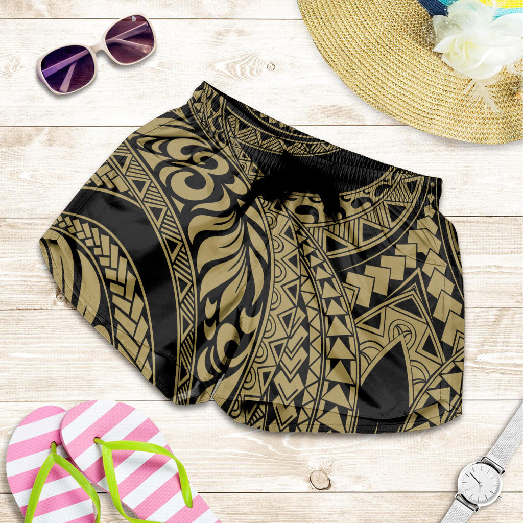 Hawaii Women Shorts Tribal Pattern Polynesian Gold
