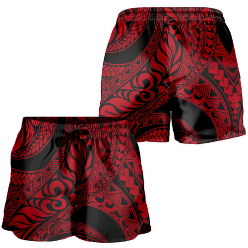 Hawaii Women Shorts Tribal Pattern Polynesian Red