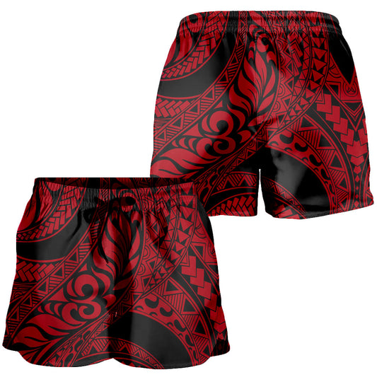 Hawaii Women Shorts Tribal Pattern Polynesian Red