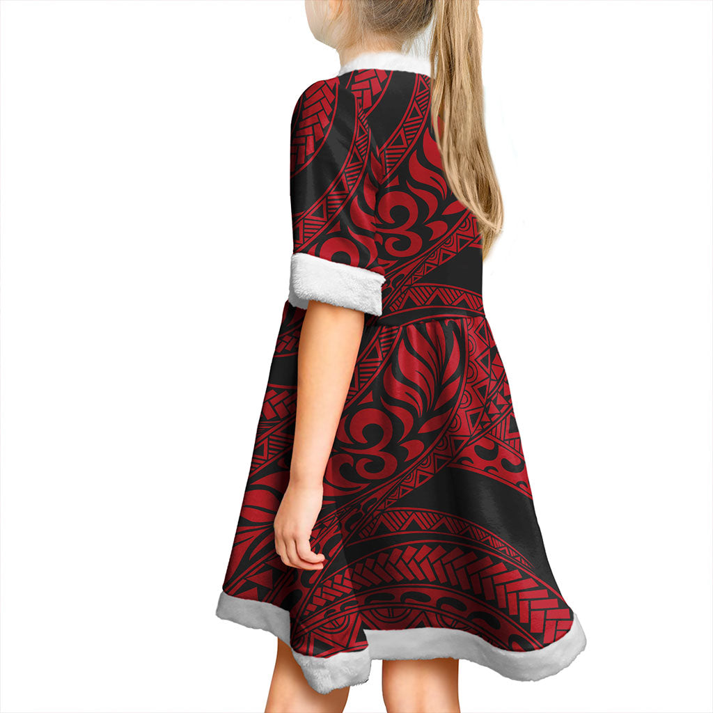 Hawaii Women and Kid Christmas Dress Tribal Pattern Polynesian Red