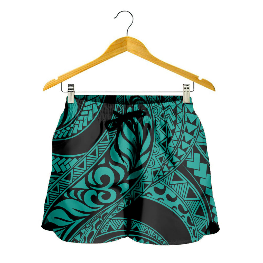 Hawaii Women Shorts Tribal Pattern Polynesian Turquoise