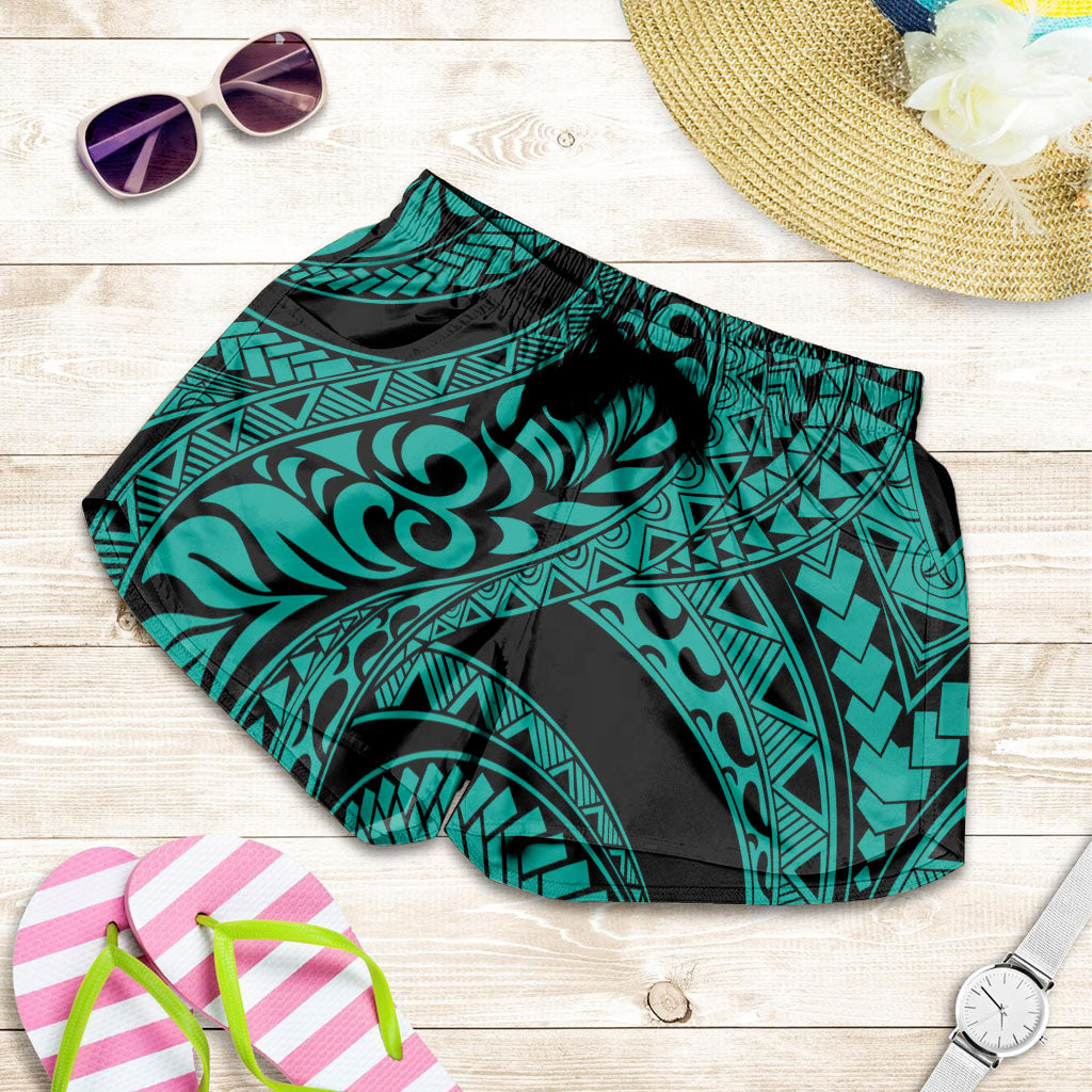 Hawaii Women Shorts Tribal Pattern Polynesian Turquoise