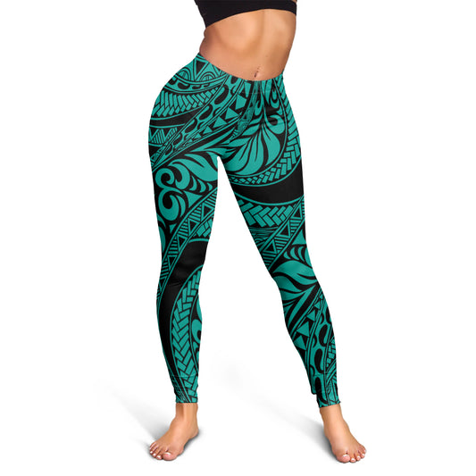 Hawaii Legging Tribal Pattern Polynesian Turquoise
