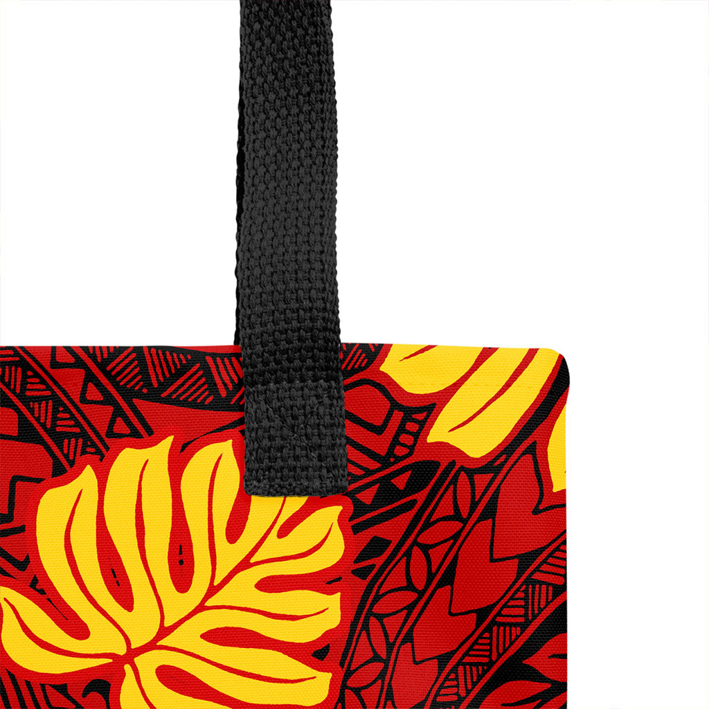 Hawaii Tote Bag Tribal Polynesia Flag Fabric Leaves