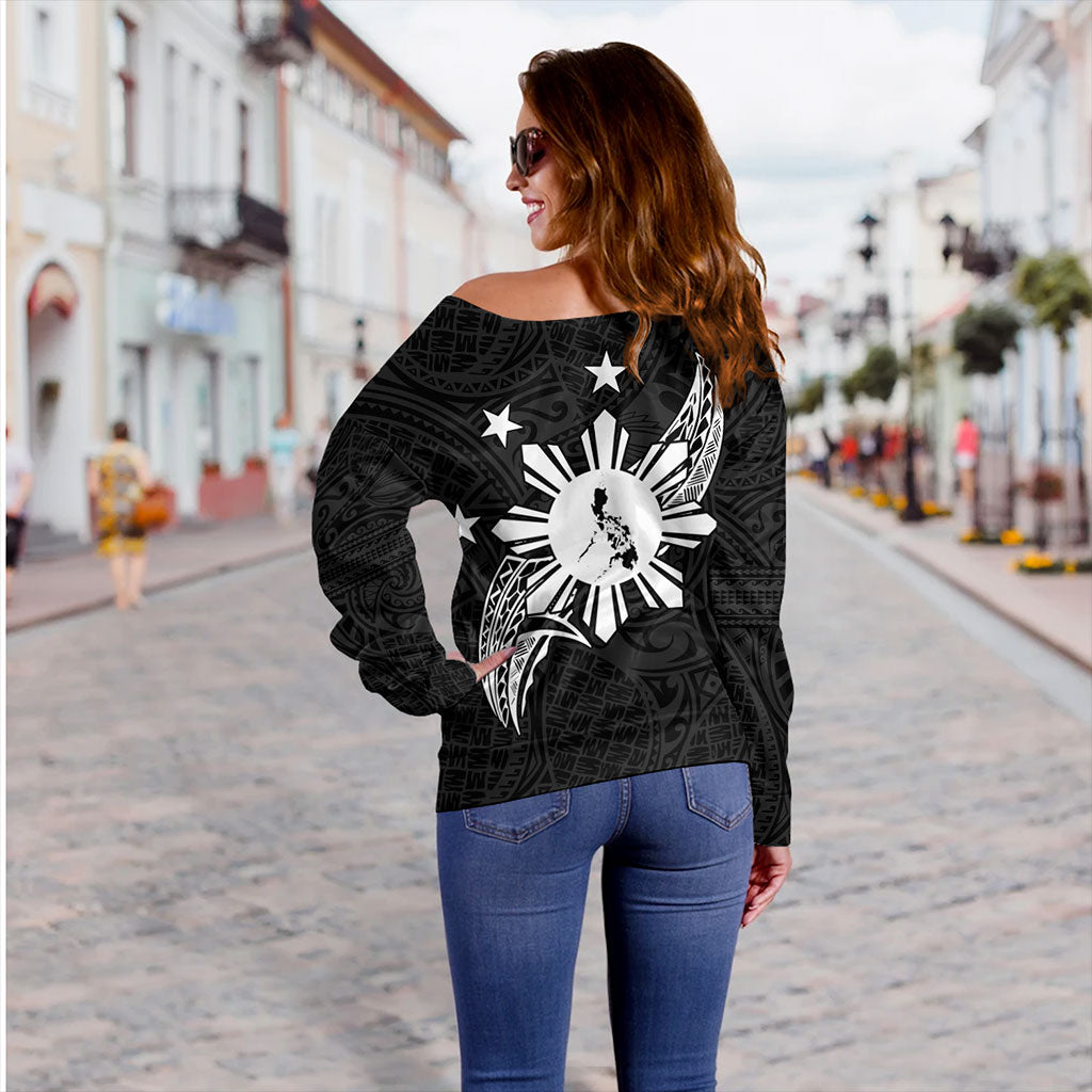 Philippines Filipinos Off Shoulder Sweatshirt Tribal Tattoo Art Style