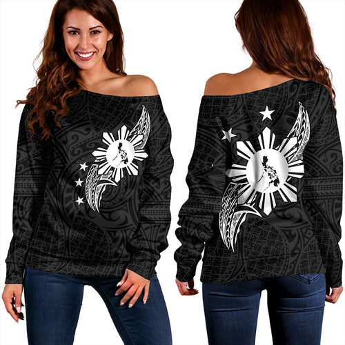 Philippines Filipinos Off Shoulder Sweatshirt Tribal Tattoo Art Style