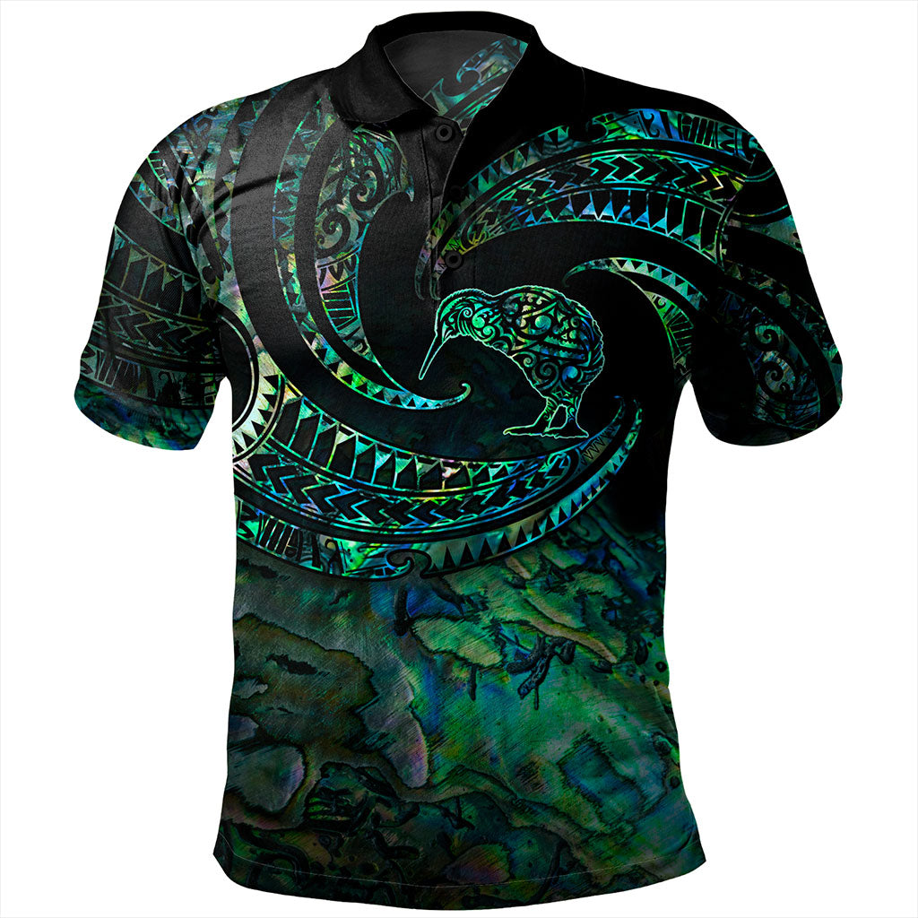 New Zealand Polo Shirt Tribal Wave Papua Shell With Kiwi Bird