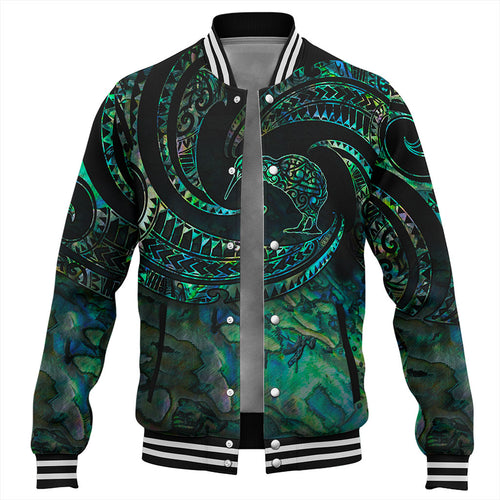 New Zealand Baseball Jacket Tribal Wave Papua Shell With Kiwi Bird