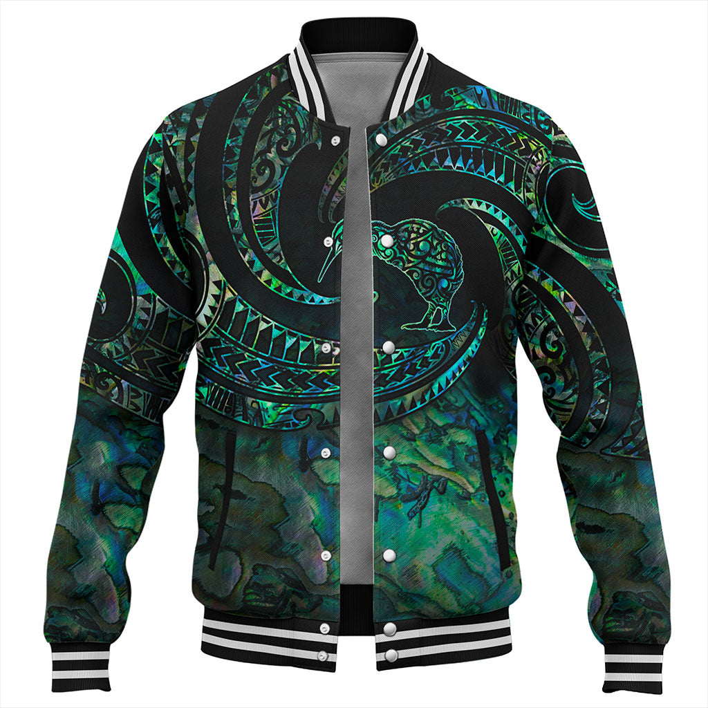 New Zealand Baseball Jacket Tribal Wave Papua Shell With Kiwi Bird