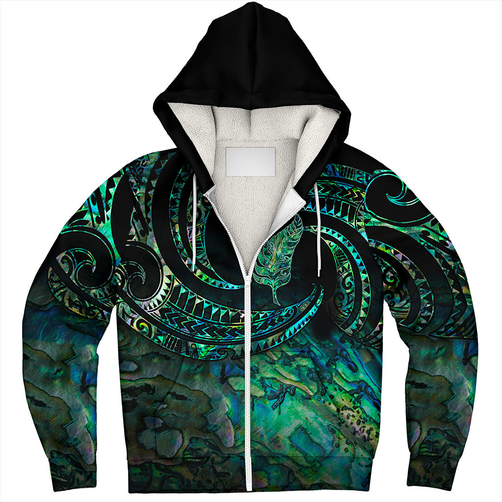 New Zealand Sherpa Hoodie Tribal Wave Papua Shell With Silver Fern