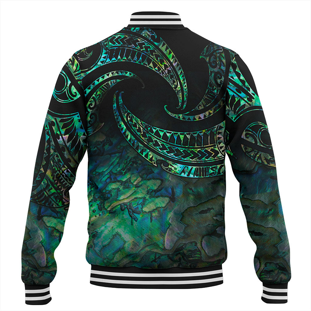 New Zealand Baseball Jacket Tribal Wave Papua Shell With Silver Fern