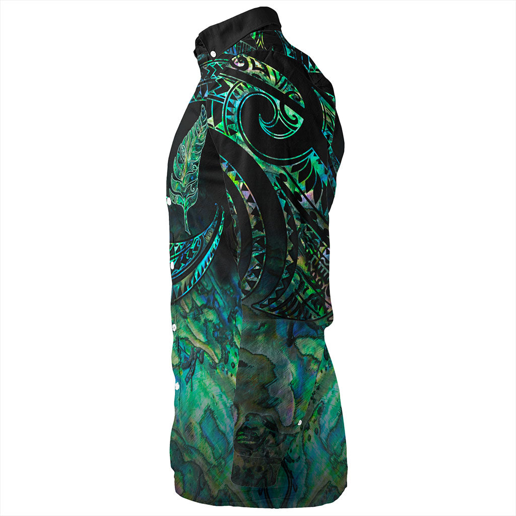 New Zealand Long Sleeve Shirt Tribal Wave Papua Shell With Silver Fern