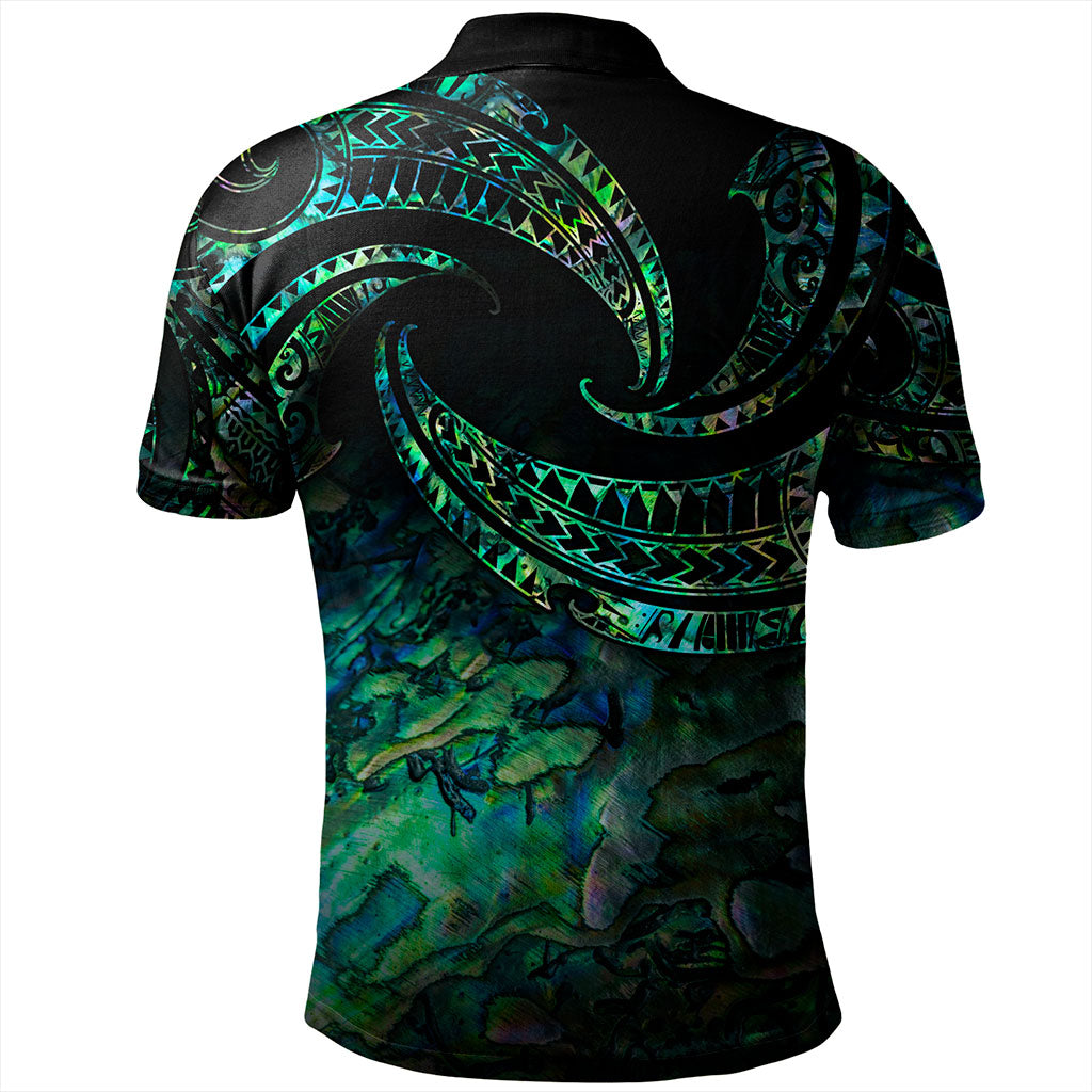 New Zealand Polo Shirt Tribal Wave Papua Shell With Silver Fern