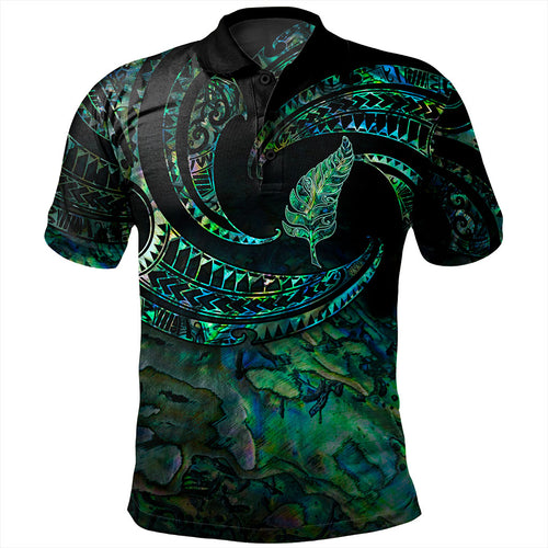 New Zealand Polo Shirt Tribal Wave Papua Shell With Silver Fern