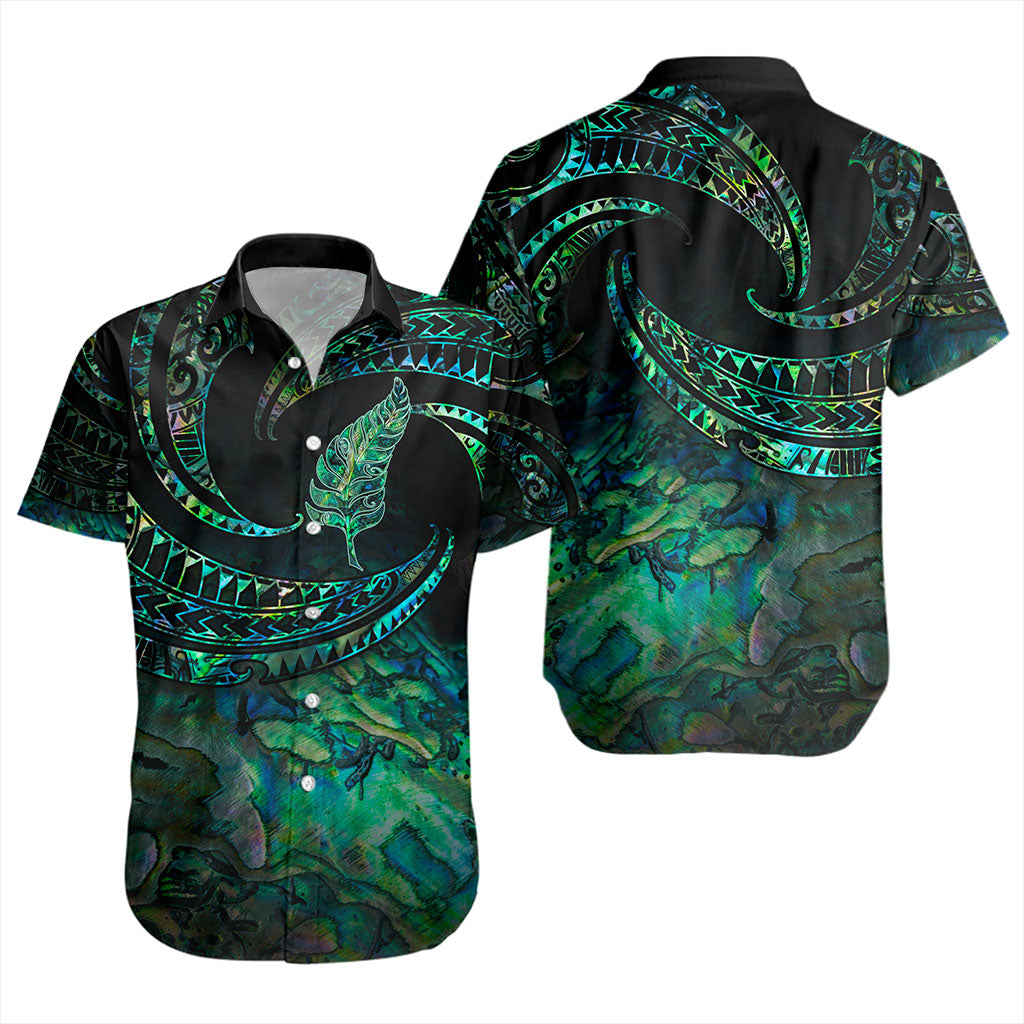 New Zealand Short Sleeve Shirt Tribal Wave Papua Shell With Silver Fern