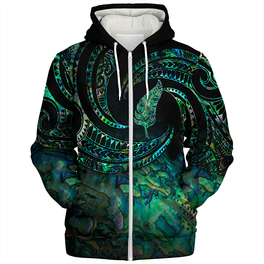 New Zealand Sherpa Hoodie Tribal Wave Papua Shell With Silver Fern