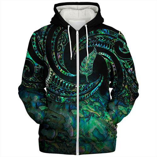 New Zealand Sherpa Hoodie Tribal Wave Papua Shell With Silver Fern