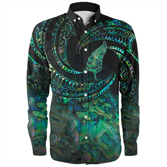 New Zealand Long Sleeve Shirt Tribal Wave Papua Shell With Silver Fern