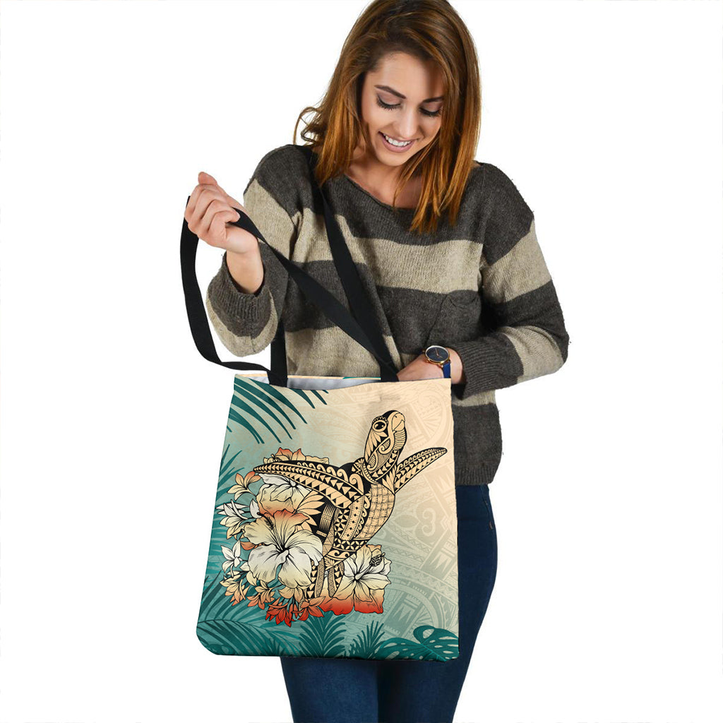 Polynesian Tote Bag Leaves Sea Turtle Tribal