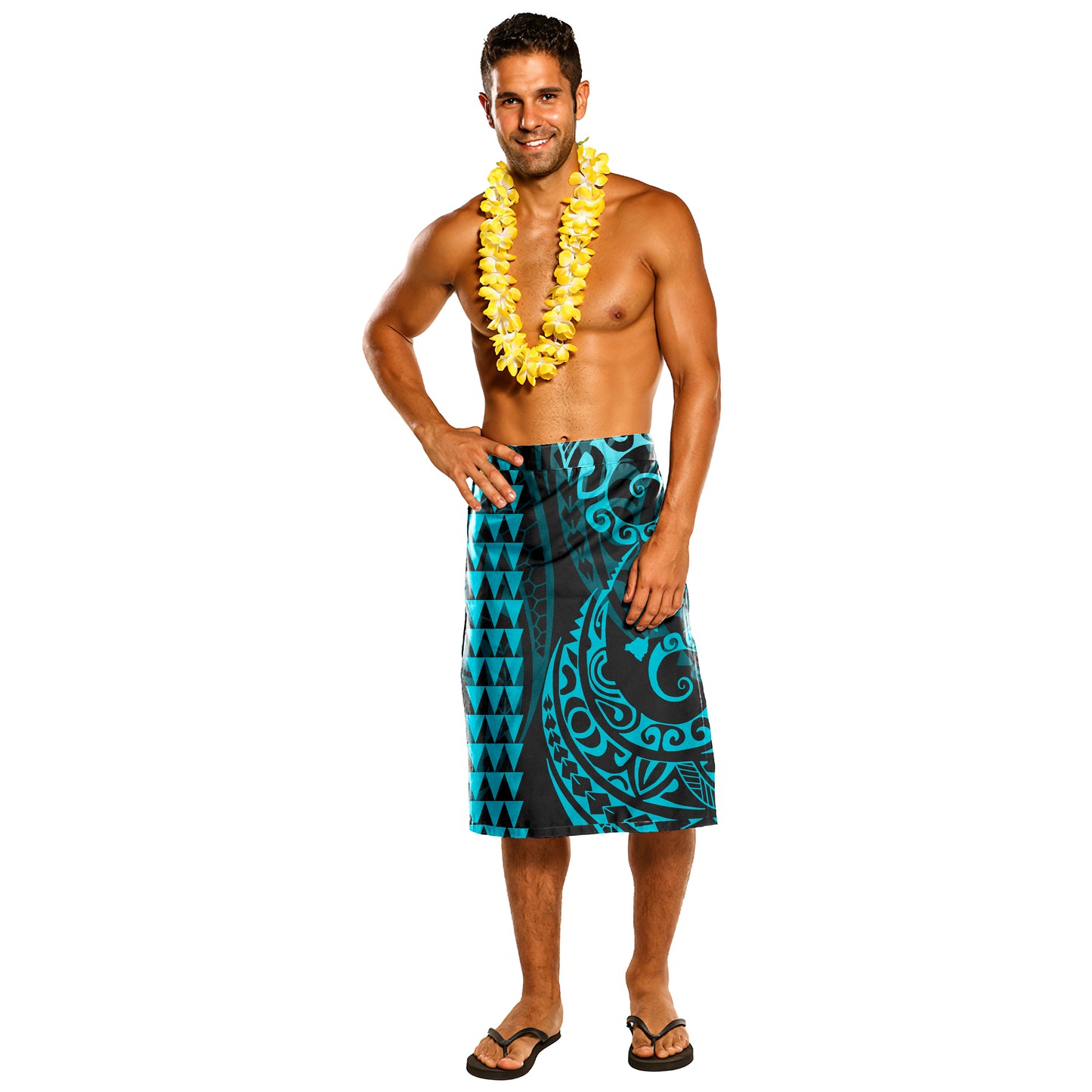 Hawaii Lavalava Hawaiian Map Kakau Turquoise Style