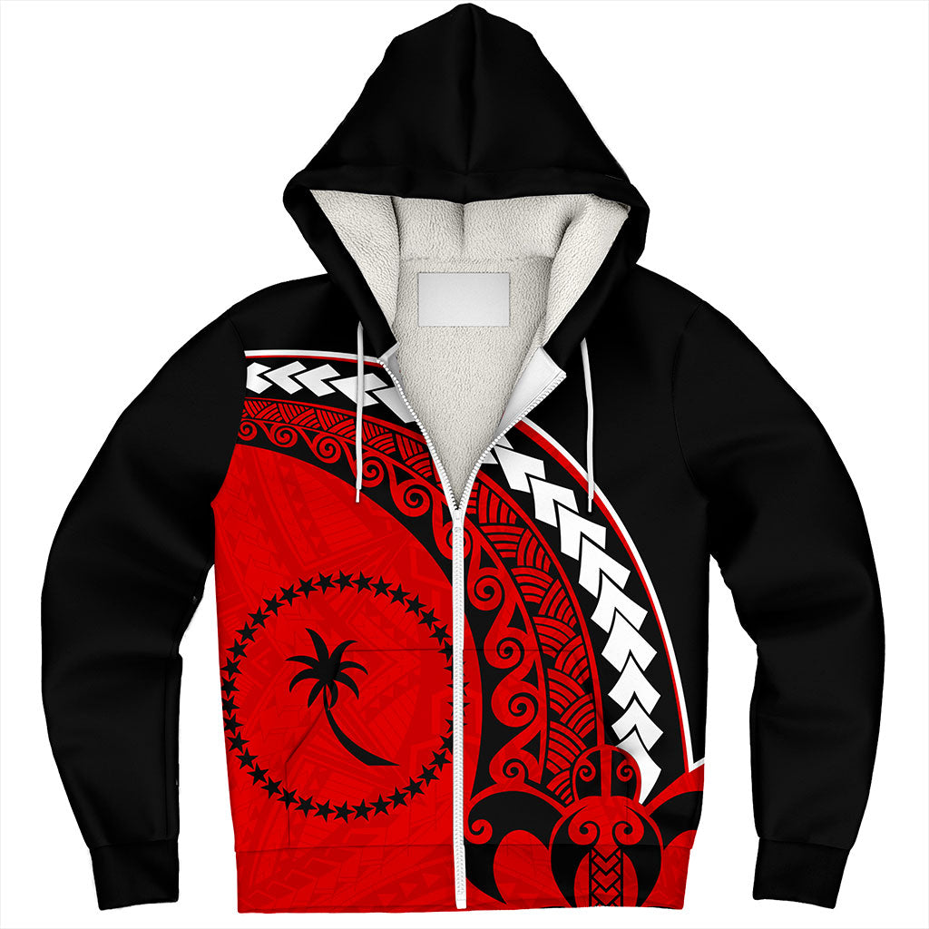 Chuuk State Sherpa Hoodie Turtle Polynesian Tribal Coat Of Arms