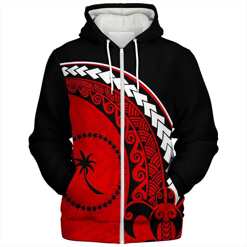 Chuuk State Sherpa Hoodie Turtle Polynesian Tribal Coat Of Arms
