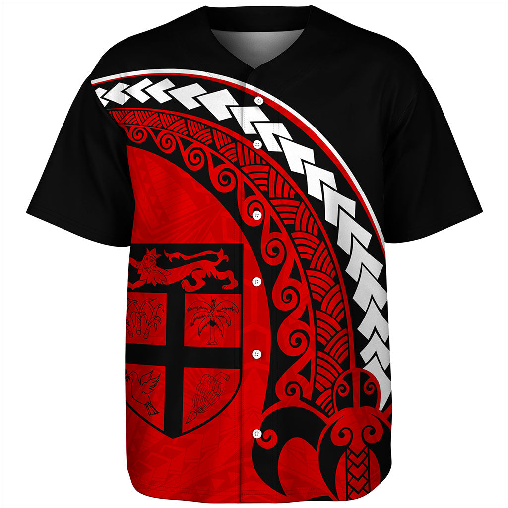 Fiji Baseball Shirt Turtle Polynesian Tribal Coat Of Arms