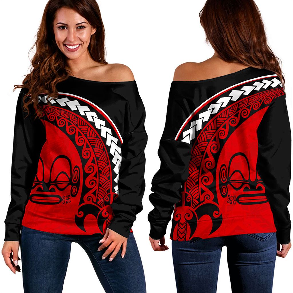 Marquesas Islands Off Shoulder Sweatshirt Turtle Polynesian Tribal Coat Of Arms