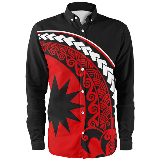 Nauru Long Sleeve Shirt Turtle Polynesian Tribal Coat Of Arms