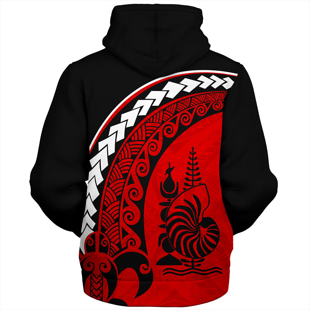 New Caledonia Sherpa Hoodie Turtle Polynesian Tribal Coat Of Arms