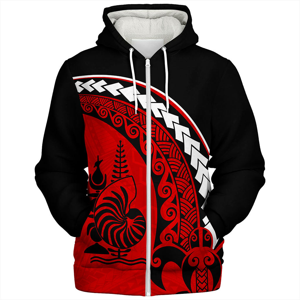 New Caledonia Sherpa Hoodie Turtle Polynesian Tribal Coat Of Arms