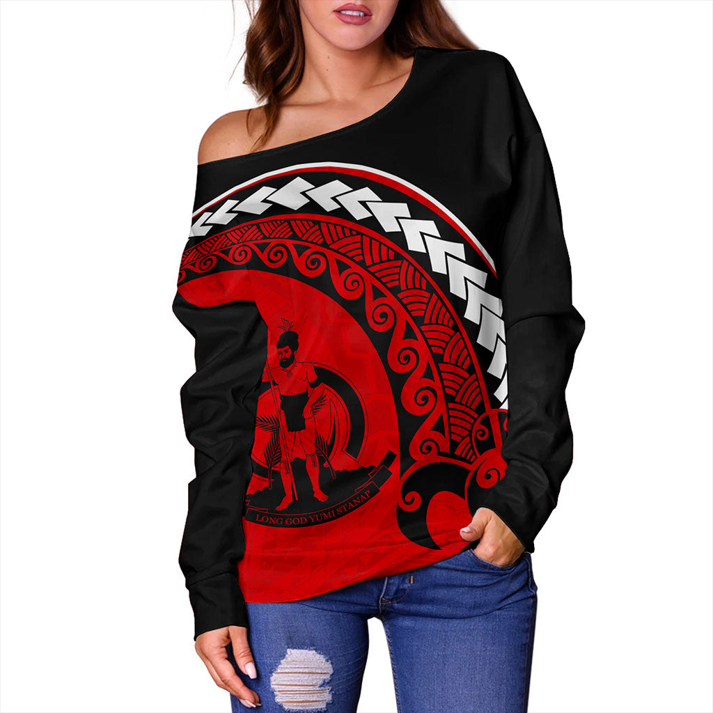 Vanuatu Off Shoulder Sweatshirt Turtle Polynesian Tribal Coat Of Arms