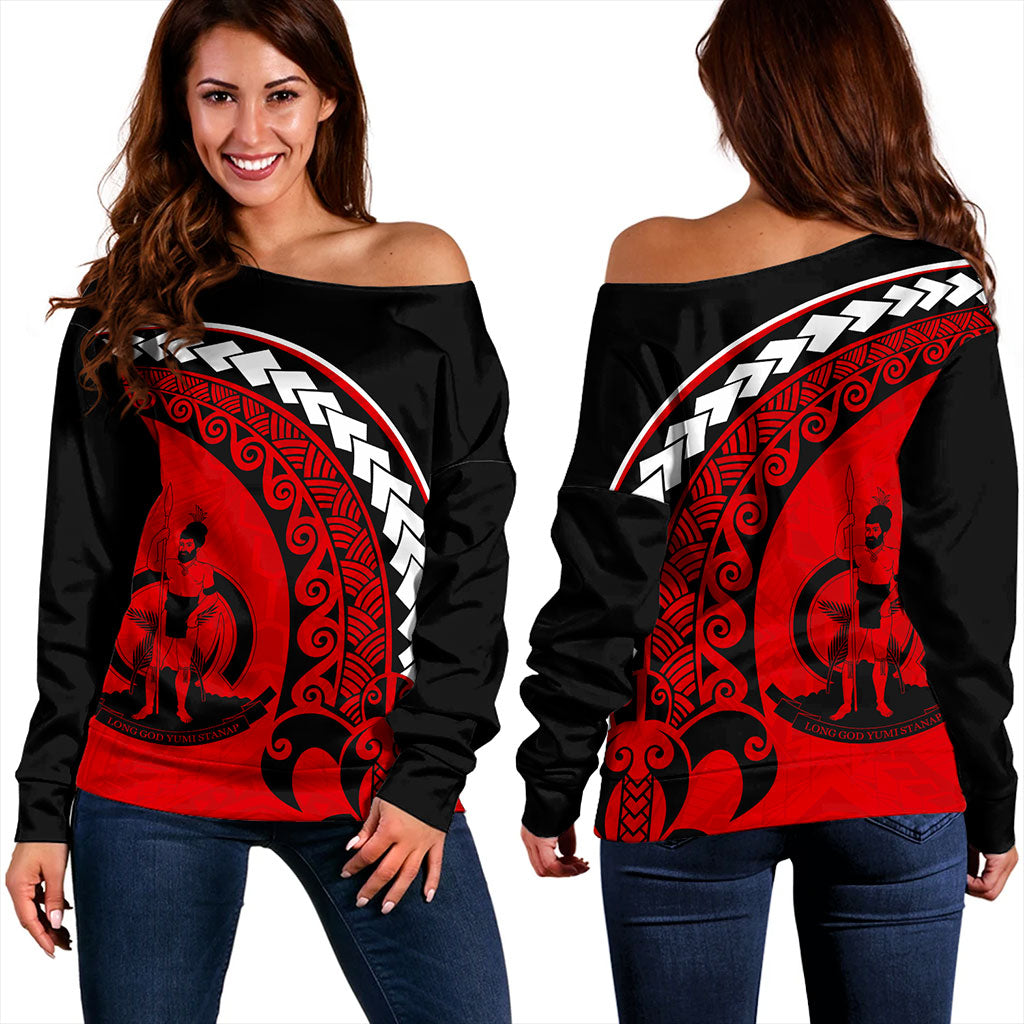 Vanuatu Off Shoulder Sweatshirt Turtle Polynesian Tribal Coat Of Arms