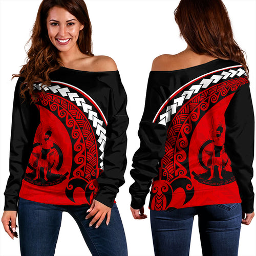 Vanuatu Off Shoulder Sweatshirt Turtle Polynesian Tribal Coat Of Arms