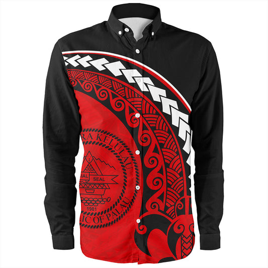 Palau Long Sleeve Shirt Turtle Polynesian Tribal Coat Of Arms