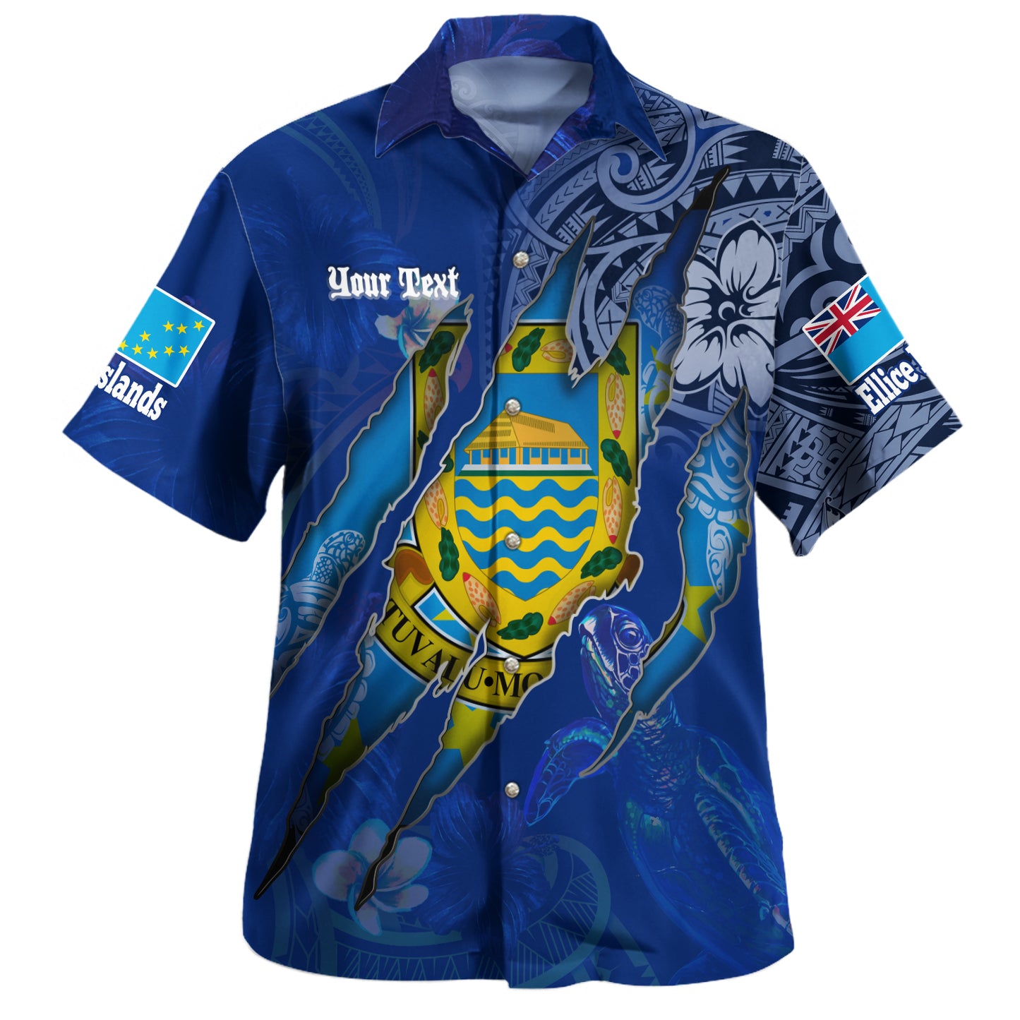 Tuvalu Hawaiian Shirt Custom Tuvaluan Blood Inside Me Polynesian Sleeve Tattoo Tropical Blue