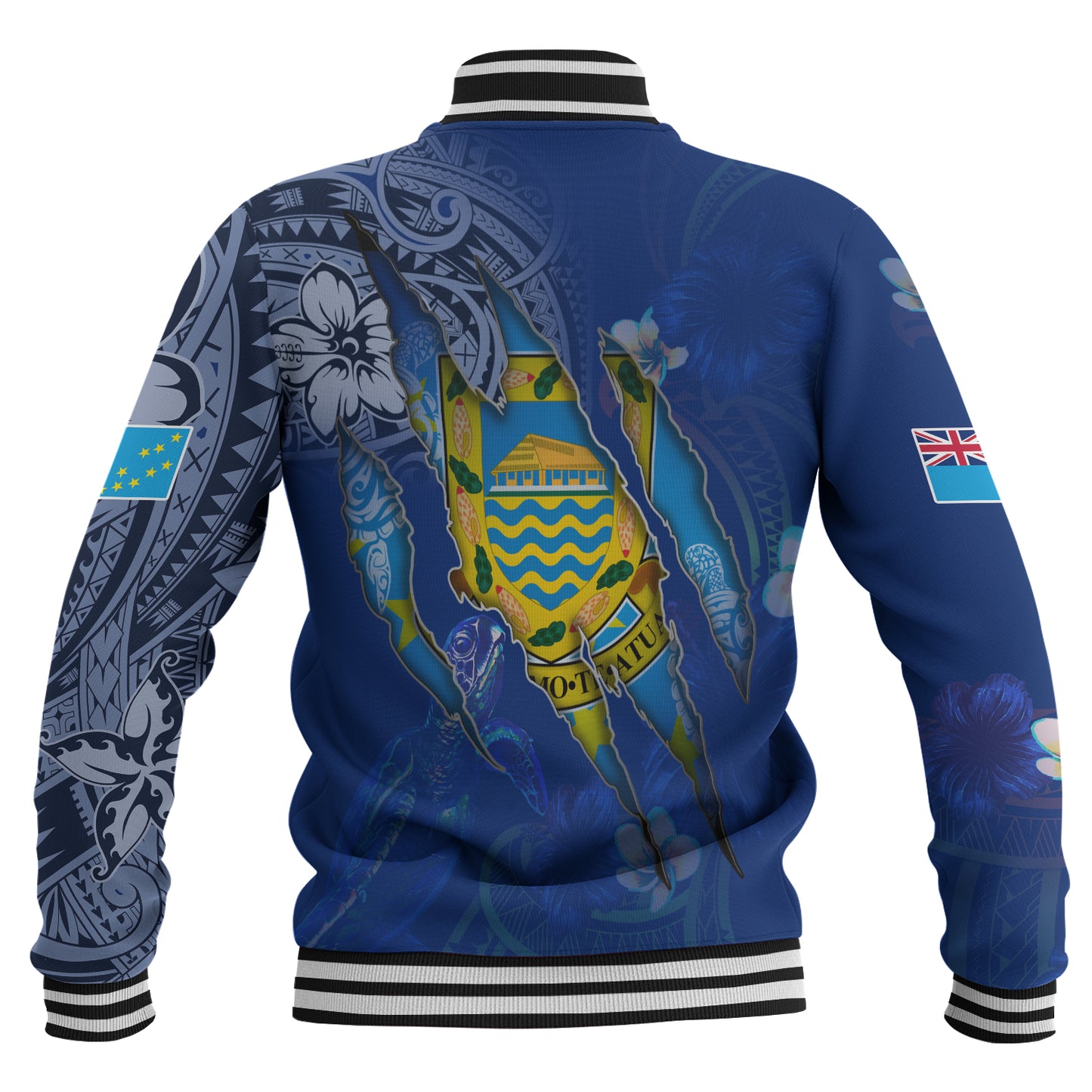 Tuvalu Baseball Jacket Custom Tuvaluan Blood Inside Me Polynesian Sleeve Tattoo Tropical Blue