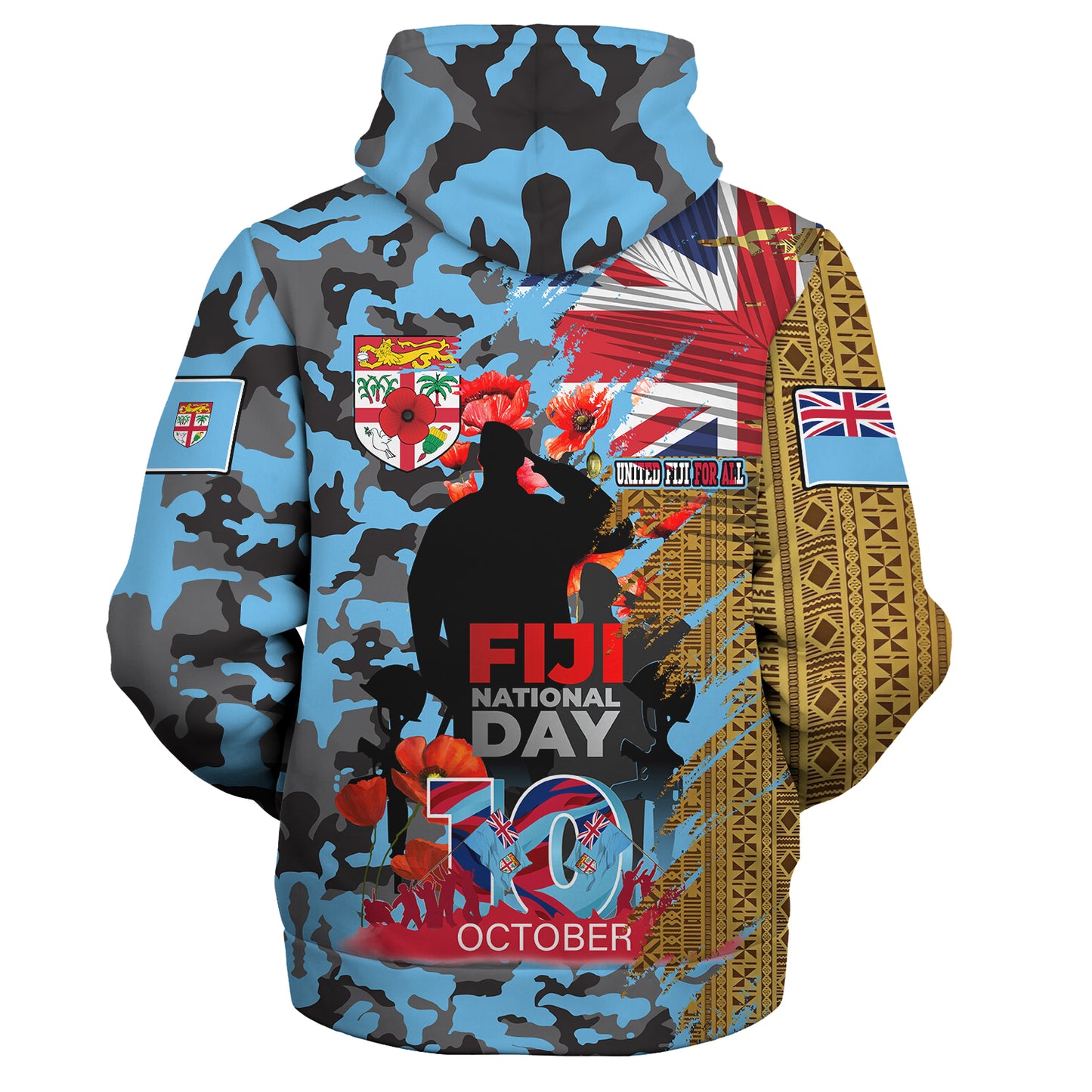 Fiji Sherpa Hoodie Fiji National Day Red Poppy Half Camouflage x Kesakesa Vakaviti Tapa
