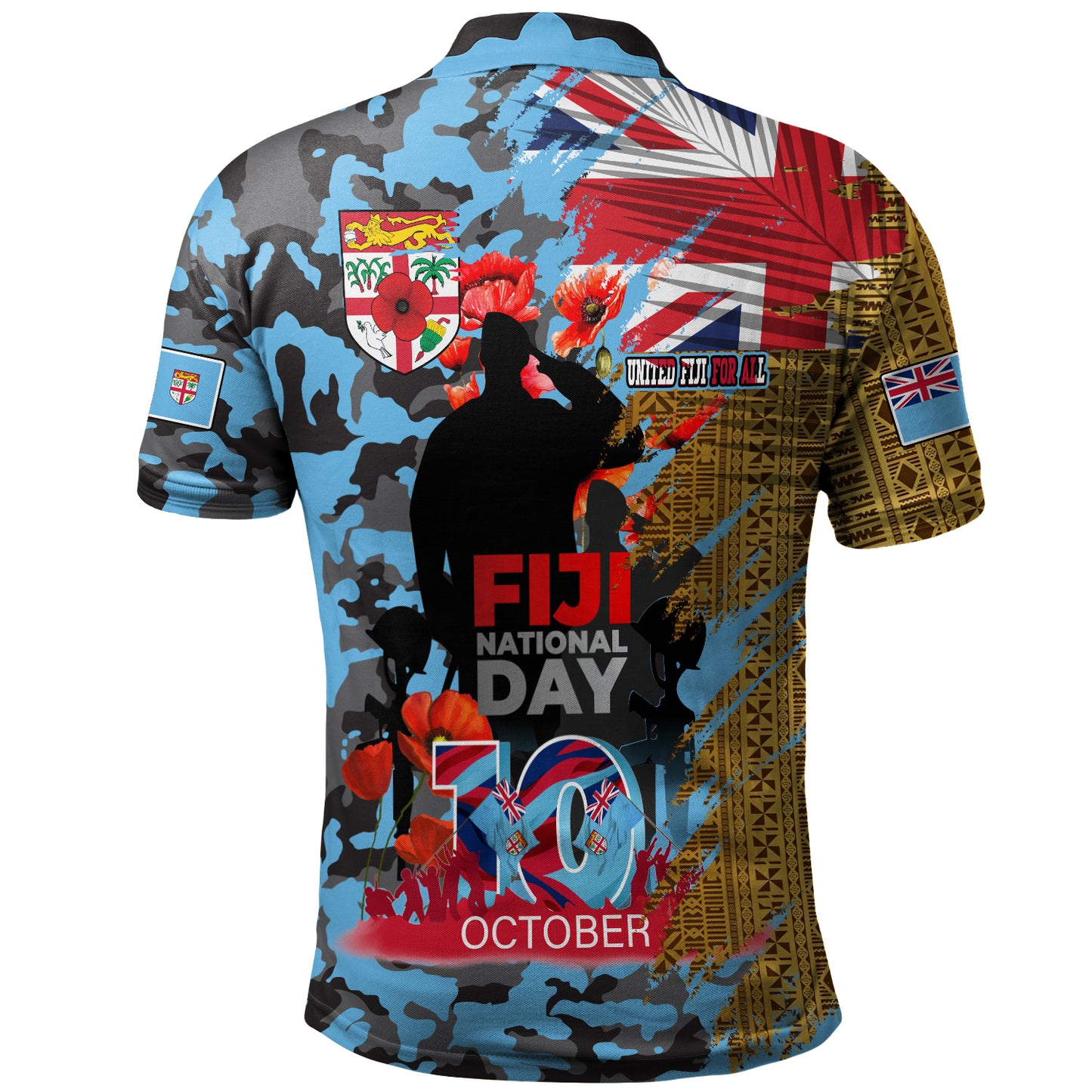 Fiji Polo Shirt Fiji National Day Red Poppy Half Camouflage x Kesakesa Vakaviti Tapa