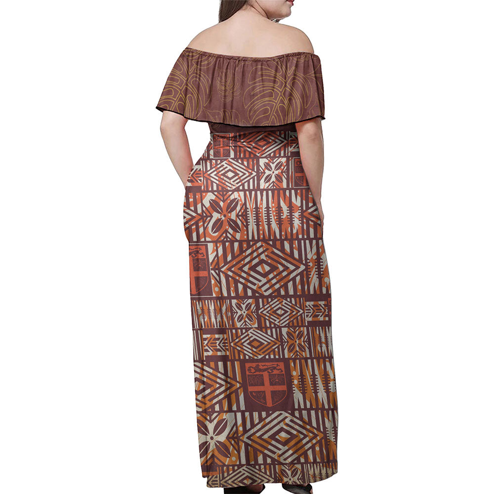 Fiji Woman Off Shoulder Long Dress Bula Fiji Wear Vintage Style