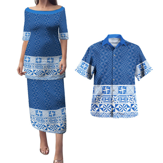 Tonga Combo Puletasi And Shirt Ngatu Style Blue