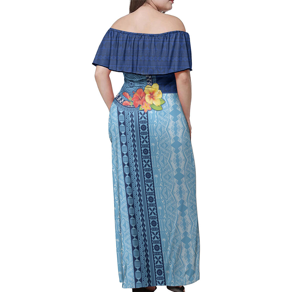 Fiji Woman Off Shoulder Long Dress Forever Fiji Tapa Pattern Design