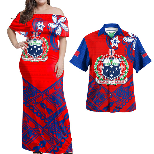 Samoa Combo Dress And Shirt Polynesian Pattern With Coat Of Arms