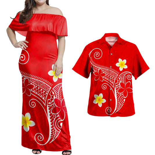 Hawaii Polynesian Combo Dress And Shirt Polynesia Floral Tribal Style Color Ver.1