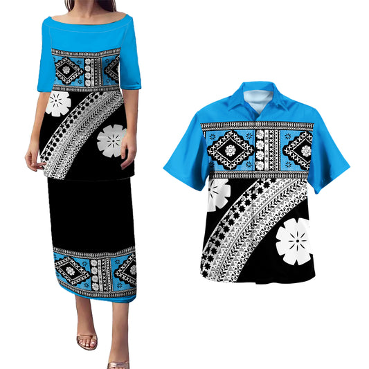 Fiji Combo Puletasi And Shirt Traditional Design Tapa Clothes