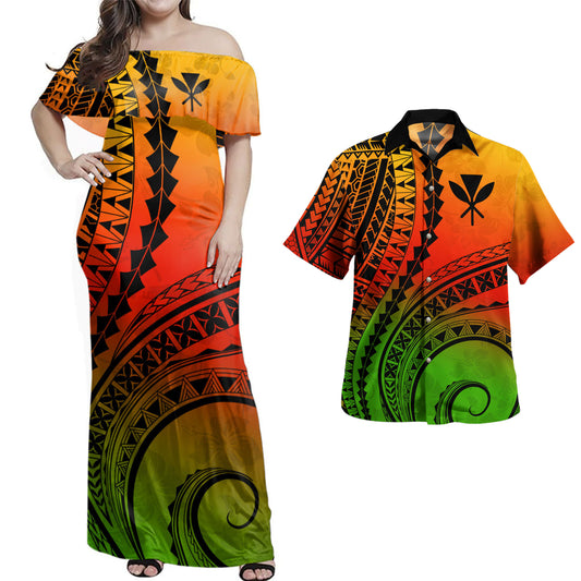 Hawaii Combo Dress And Shirt Kanaka Polynesia Tattoo Reggae
