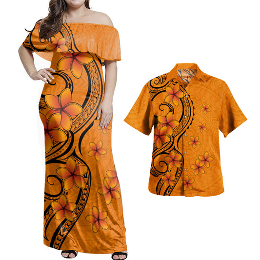 Polynesia Combo Dress And Shirt Tribal Tattoo Polynesia Plumeria Flower