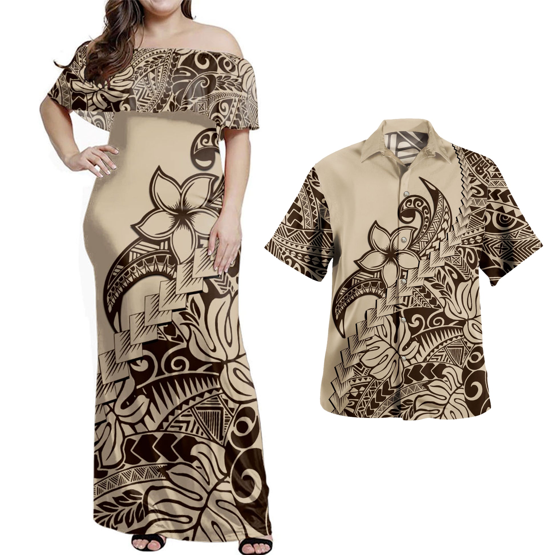 Polynesia Combo Dress And Shirt Tribal Plumeria Beautiful