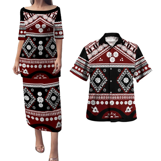 Fiji Combo Puletasi And Shirt Bula Masi Pattern Design Flower