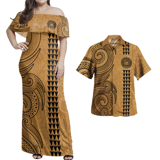 American Samoa Combo Dress And Shirt Polynesia Tattoo Pattern